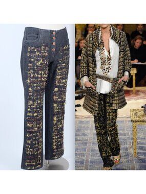 Chanel 11A tweed pants jeans 44 US 10 - 12  gripoix button Métiers d'art Byzance